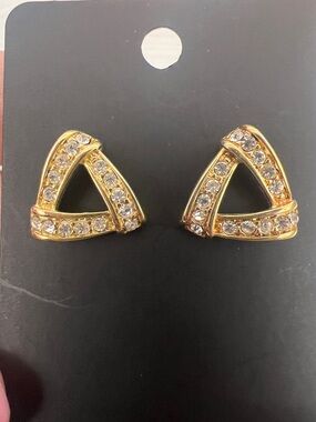 Monet Gold Triangle Crystal Stud Earrings